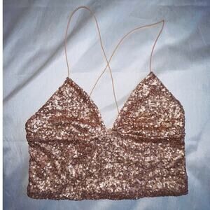 Urban Outfitters Rose Gold Sequin Festival Top - Women's Size M - SO Pretty!